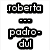 Pixelated image with text 'roberta --- padró- dul' and four character showing different outfits and poses