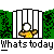 Pixelated character in yellow shirt behind gray bars with green foliage, displaying text phrases