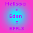 Pixelated text reads 'Melissa + Eden = BFFLS' over a blue gradient background with pink border, displayed in four identical