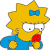 Pixelated character with yellow hair, blue bow, red mouth, and blue shirt holding a yellow object.