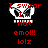 Pixelated skull icon with red text reading "I SWEAR I'm not emo!!! lolz" on black background, displayed in three identical
