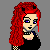 Pixel art of a red-haired figure with horns, black clothing, and checkered patterns standing beside bold red text reading "I Love Punx Bois!" on a gray background.