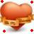 A pixelated heart-shaped icon with gradient orange and brown tones, surrounded by four red cross symbols on a light checkered background.