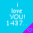 Blue background with white text 'i love YOU! 1437..' and a purple triangular shape containing a heart symbol.