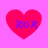 Four red heart shapes with purple 'xox' text on a pink background, arranged in a