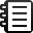 Black wireframe book icon with four horizontal lines on a light gray page, bound on the left side with visible spine details.