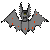 Pixelated bat-like creature with gray wings, black outline, and orange spots on a light gray background.