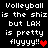 Pixelated text on black background with red heart symbols, displaying repeated phrases about volleyball and LAX.