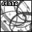 Pixelated animation of a stylized face with layered lines and the name 'JENNA' in blocky text, where the letter 'E' alternates between black and pink.