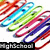 Colorful paper clips arranged in with a black banner displaying 'HighSchool' text at the bottom