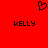 Red background with black pixelated heart symbol above two instances of the text KELLY in blocky font.