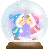 Four identical snow globe icons show two cartoon figures kissing inside, with falling snow and a brown base.
