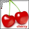 nine cherry images with red text below each, showing subtle variations in cherry shape and stem position across frames