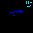 Pixelated blue text 'I Love T.I.' with a cyan heart symbol above the text on a black background.
