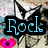 Pixelated image with blue text 'Rock' on black background, pink flower, and abstract shapes in muted tones.