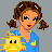 Pixel art buddy icon featuring a cartoon woman in blue pajamas with yellow duck patterns holding a tray, next to text reading "im just ducky" on gray background.