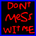 Static pixelated image with red text on black background framed by blue border, displaying a misspelled phrase.
