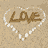 Animated beach scene with heart-shaped text and wave motion in a 2x2 contact sheet layout showing three sequential frames.