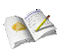 Open notebook with handwritten text and a yellow pencil resting on its pages, displayed in multiple identical views.
