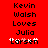 Red background with black pixelated text reading 'Kevin Walsh Loves Julia Larsen' in two identical vertical , each containing five lines of text