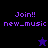 Pixelated text 'Join!! new_music' on black and purple backgrounds with a star symbol changing from blue to black.