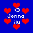 Blue background with red pixelated hearts and white text reading 'Jenna' above 'ilu' in a repeated pattern.