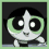 Pixelated cartoon character with large green-rimmed eyes, black hair, and a white face in multiple poses against dark background.