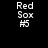 Four variations of a 'Red Sox #5' text icon with red gradient backgrounds, showing different lighting effects on the background.
