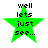 Green star-shaped icon with black text "well lets just see..." arranged vertically inside, displayed in four identical static frames.