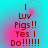 A four- of identical text-based images with cyan background and red pixelated text reading "I Luv Pigs!! Yes I Do!!!!!!"