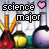 Pixelated image with 'science major' text, two test tubes, and a heart symbol; left side shows pink heart, right side shows magenta heart.