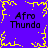 Purple background with yellow pixelated border and central starburst, four instances of 'Afro Thunda' text in dark blue.