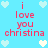 Pixelated text 'i love you christina' in red on light blue background with white and light blue hearts.