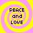 Four identical pixelated spiral icons with yellow and pink concentric rings, each displaying 'PEACE and LOVE' text in black block letters.