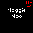 Red pixelated heart symbol above white text 'Maggie Moo' on black background, two identical side-by-side instances.