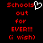 Red pixelated text on black background with white heart symbol replacing 'o' in 'Schools', repeated twice side-by-side.