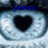 A static image of a blue-toned eye with a heart-shaped pupil, overlaid with pixelated text reading "jessii", "LOVES", and "youu" in different sections.