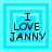 Four identical pixelated icons display "I LOVE JANNY" text within nested blue squares on a light blue background.