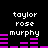 Pixelated text 'taylor rose murphy' appears above purple audio equalizer bars on a black background, with equalizer bar heights changing across frames.