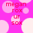 A static image with a bright pink background featuring light pink and white circles, overlaid with red text reading "megan rox ur sox" in multiple locations.