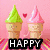 Two ice cream cones with green and pink scoops, a small red heart, and text reading HAPPY DAY over characters from a cartoon.