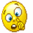 Pixelated yellow emoji face with asymmetrical eyes, one wide open and the other squinted, mouth slightly open showing teeth.