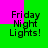Green and pink background with 'Friday Night Lights!' text in four quadrants, each showing identical pixelated black lettering.