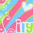 Pixelated pattern with diagonal pink stripes, light blue background, green and white swirls, heart shapes, and partial text "iY" in white outline.