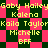 Pixelated text names in yellow on a pink and dark green checkered background with repeated patterns.