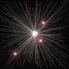 16 starburst-shaped animations with radiating lines and central dots in various colors against a black background