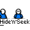 Animated contact sheet of a pixel art character performing various actions with text labels and speech bubbles across multiple frames.