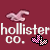 Pixelated image of 'hollister co.' text with pink checkered and solid shapes on maroon background.