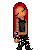 Pixelated character with long red hair and black clothing stands against white background, next to black with 'So alone!' text