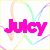 six shows the word "Juicy" in different colors with a heart-shaped background, one containing a green heart instead
